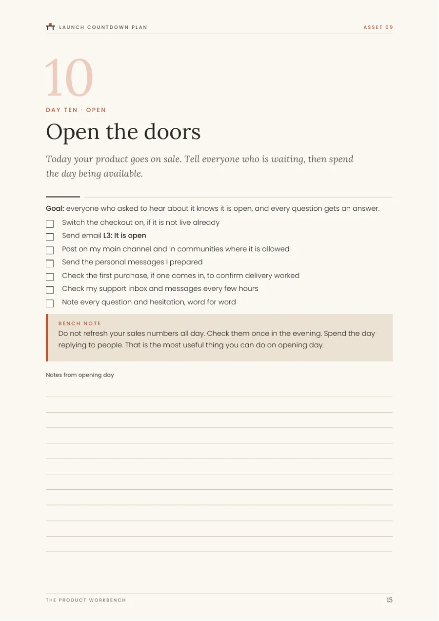 A real page from Launch Countdown Plan