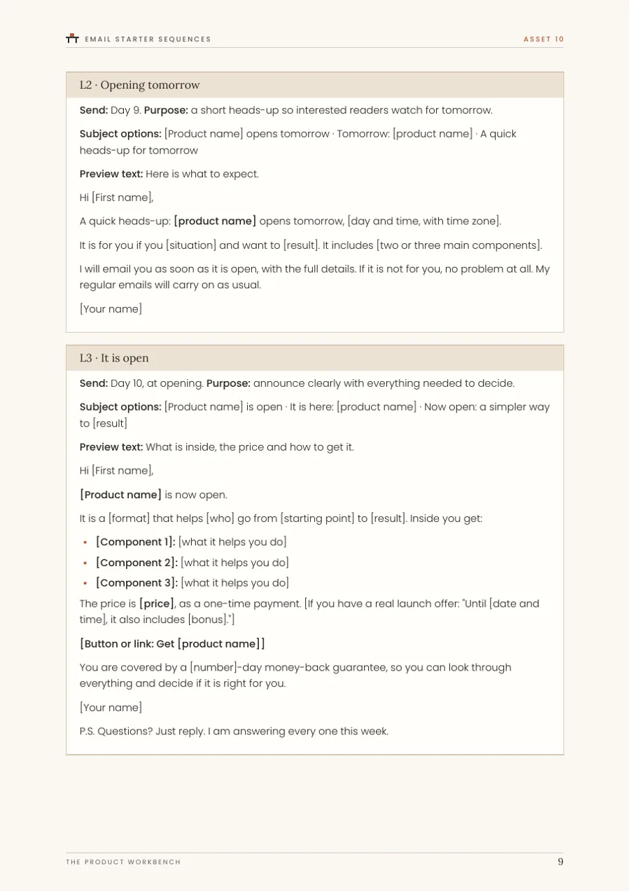 A real page from Email Starter Sequences